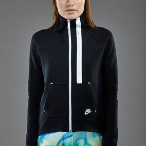 Nike Women's Black White Tech Fleece Mock Neck Full Zip Classic Moto Jacket Sz L